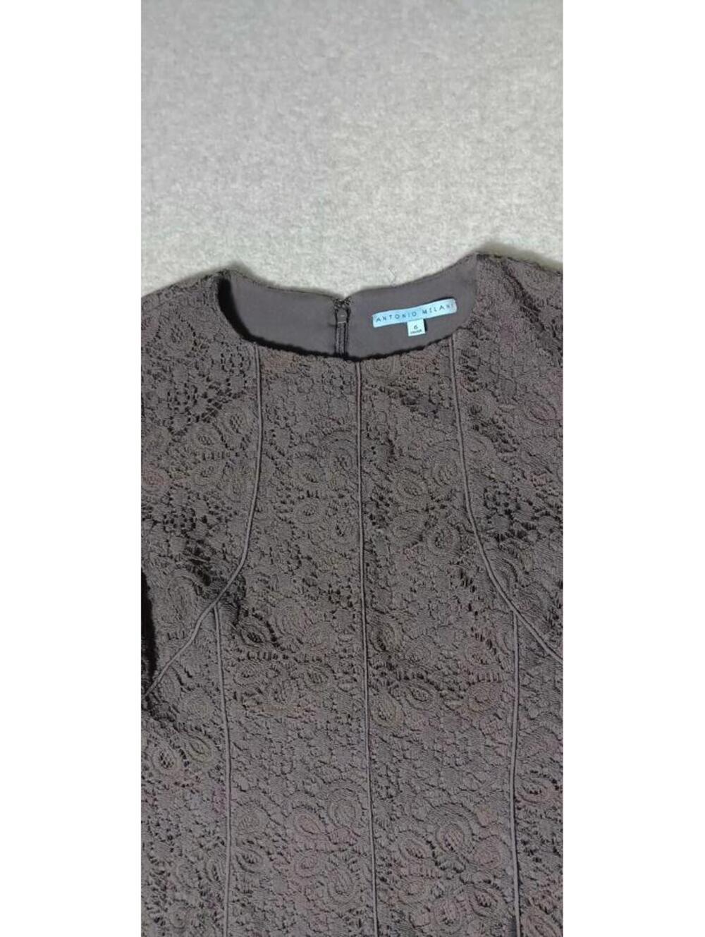 Antonio Melani Lace Overlay Body Con Dress Womens Size 6 Dark Gray Long... - Picture 9 of 11